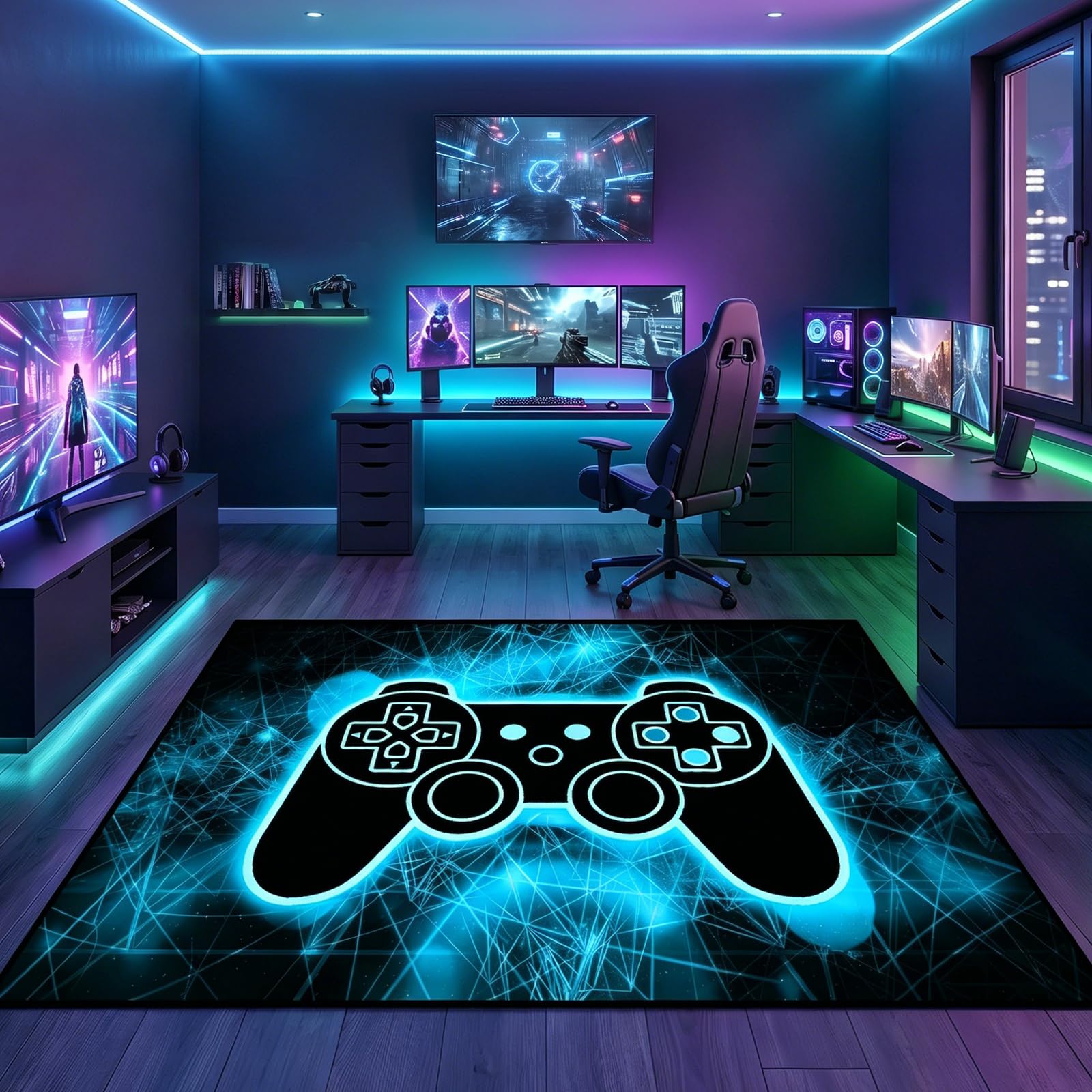 Gaming Rug - Video Game Area Rugs for Boys Teens Gamer Rug for Boys Room Gamer Controller Gamepad Pattern Carpet Floor Mat Bathroom Mat for Livingroom