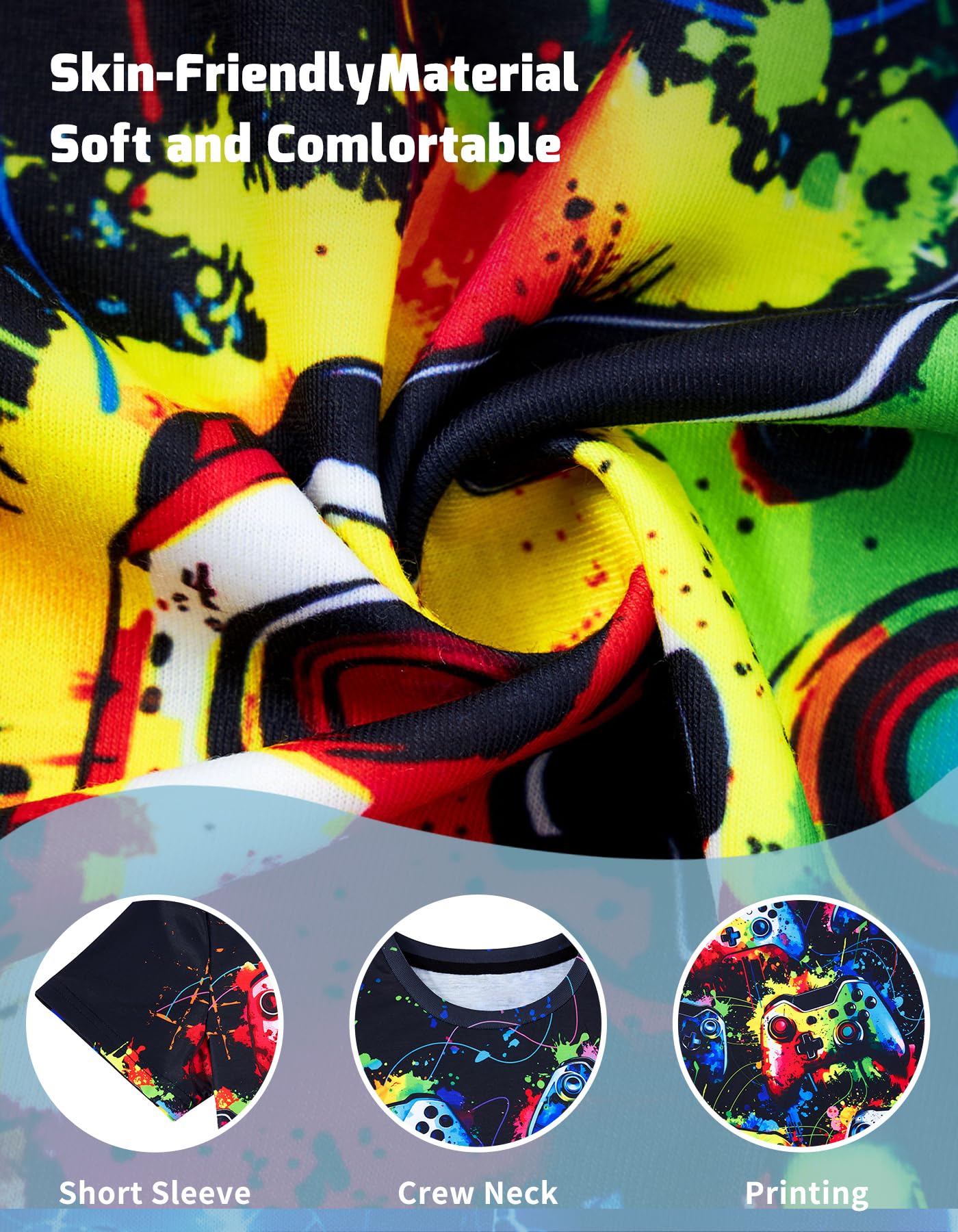 Boys Girls Neon Shirt Short Sleeve Cool 3D Graphic Print Neon Game Summer Tees Tops for 8-12 Years