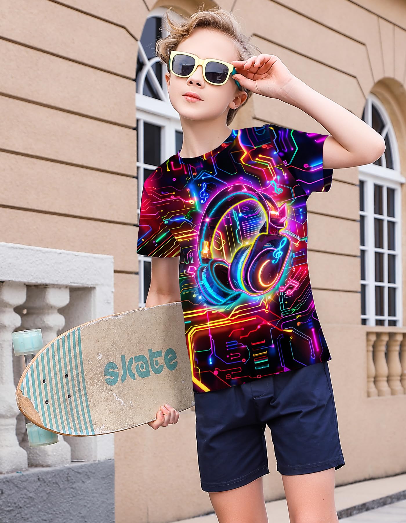 Boys Girls Neon Shirt Short Sleeve Cool 3D Graphic Print Neon Game Summer Tees Tops for 8-12 Years