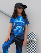 Boys Girls Neon Shirt Short Sleeve Cool 3D Graphic Print Neon Game Summer Tees Tops for 8-12 Years