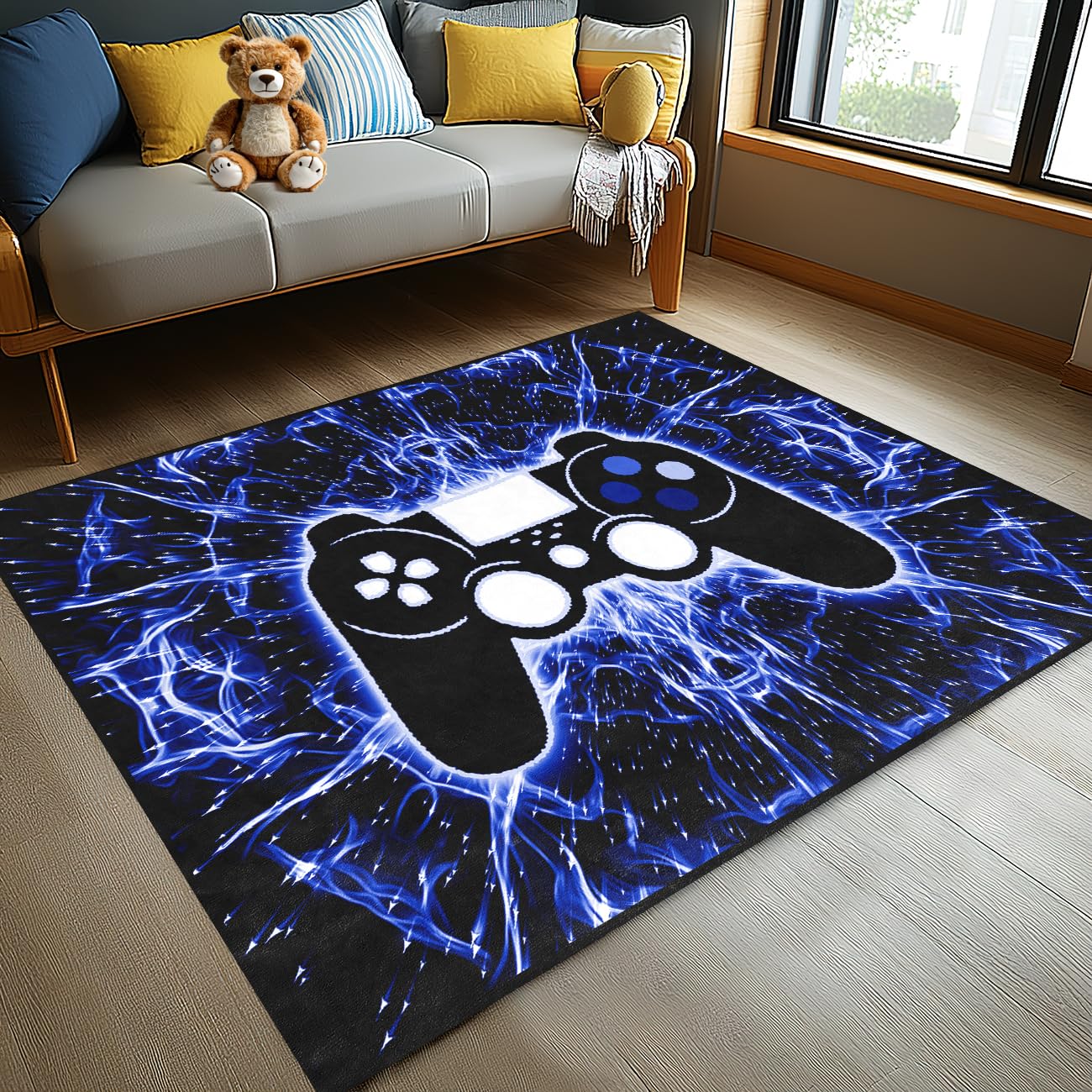 Gaming Rug - Video Game Area Rugs for Boys Teens Gamer Rug for Boys Room Gamer Controller Gamepad Pattern Carpet Floor Mat Bathroom Mat for Livingroom