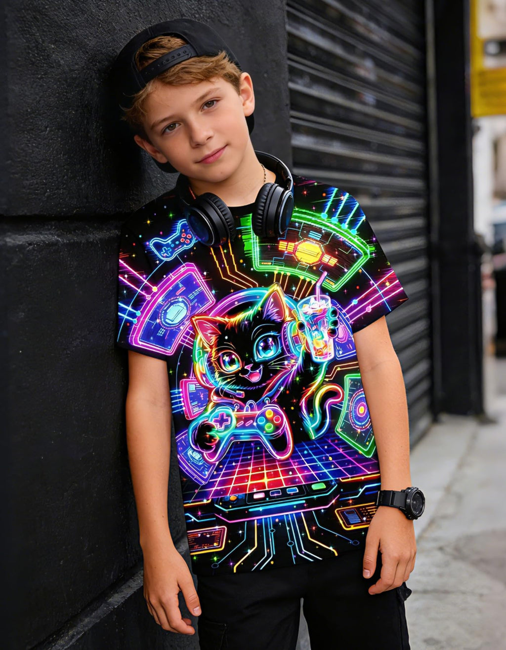 Boys Girls Neon Shirt Short Sleeve Cool 3D Graphic Print Neon Game Summer Tees Tops for 8-12 Years