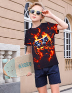 Boys Girls Neon Shirt Short Sleeve Cool 3D Graphic Print Neon Game Summer Tees Tops for 8-12 Years