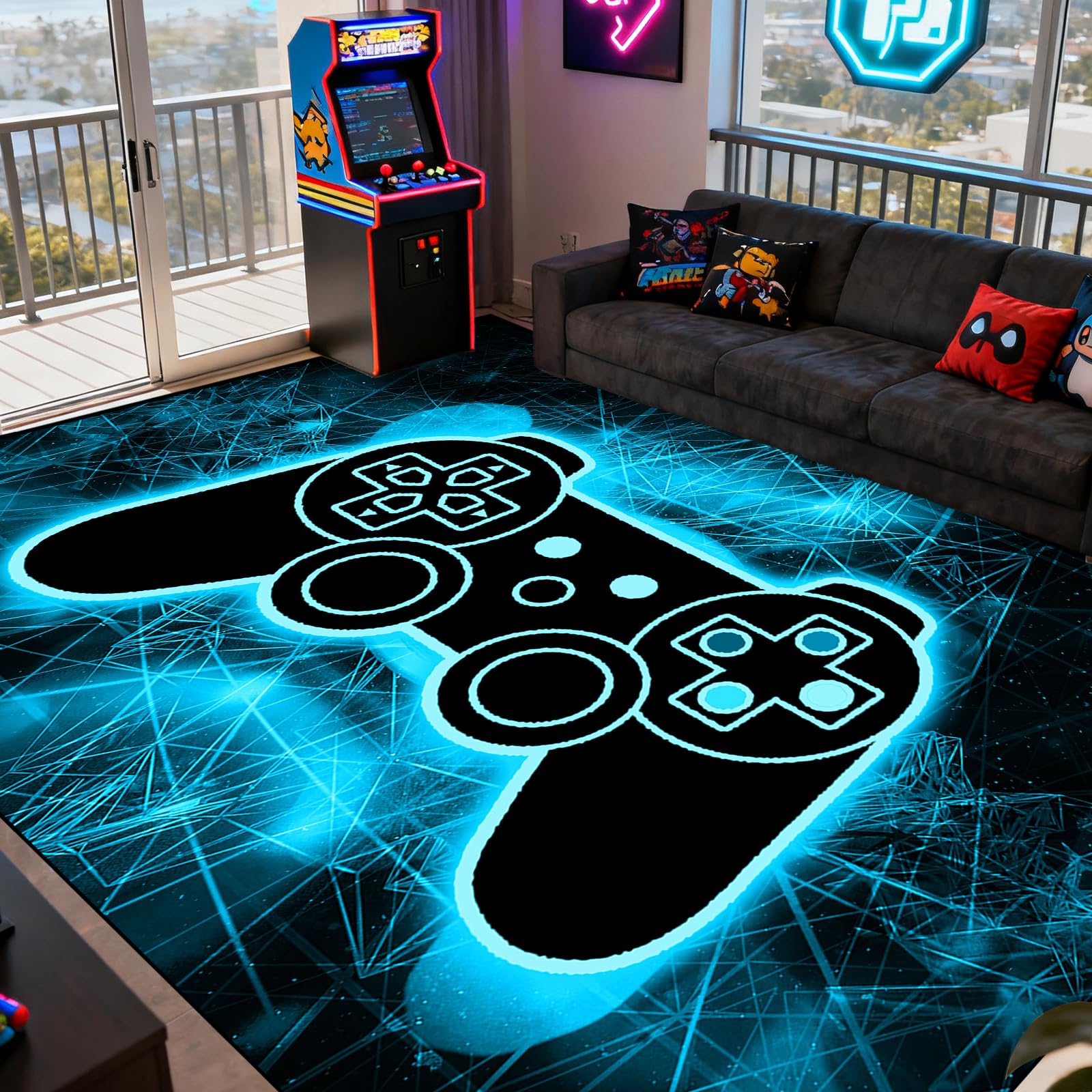 Gaming Rug - Video Game Area Rugs for Boys Teens Gamer Rug for Boys Room Gamer Controller Gamepad Pattern Carpet Floor Mat Bathroom Mat for Livingroom