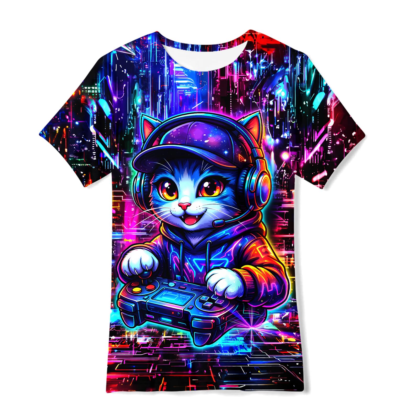Boys Girls Neon Shirt Short Sleeve Cool 3D Graphic Print Neon Game Summer Tees Tops for 8-12 Years