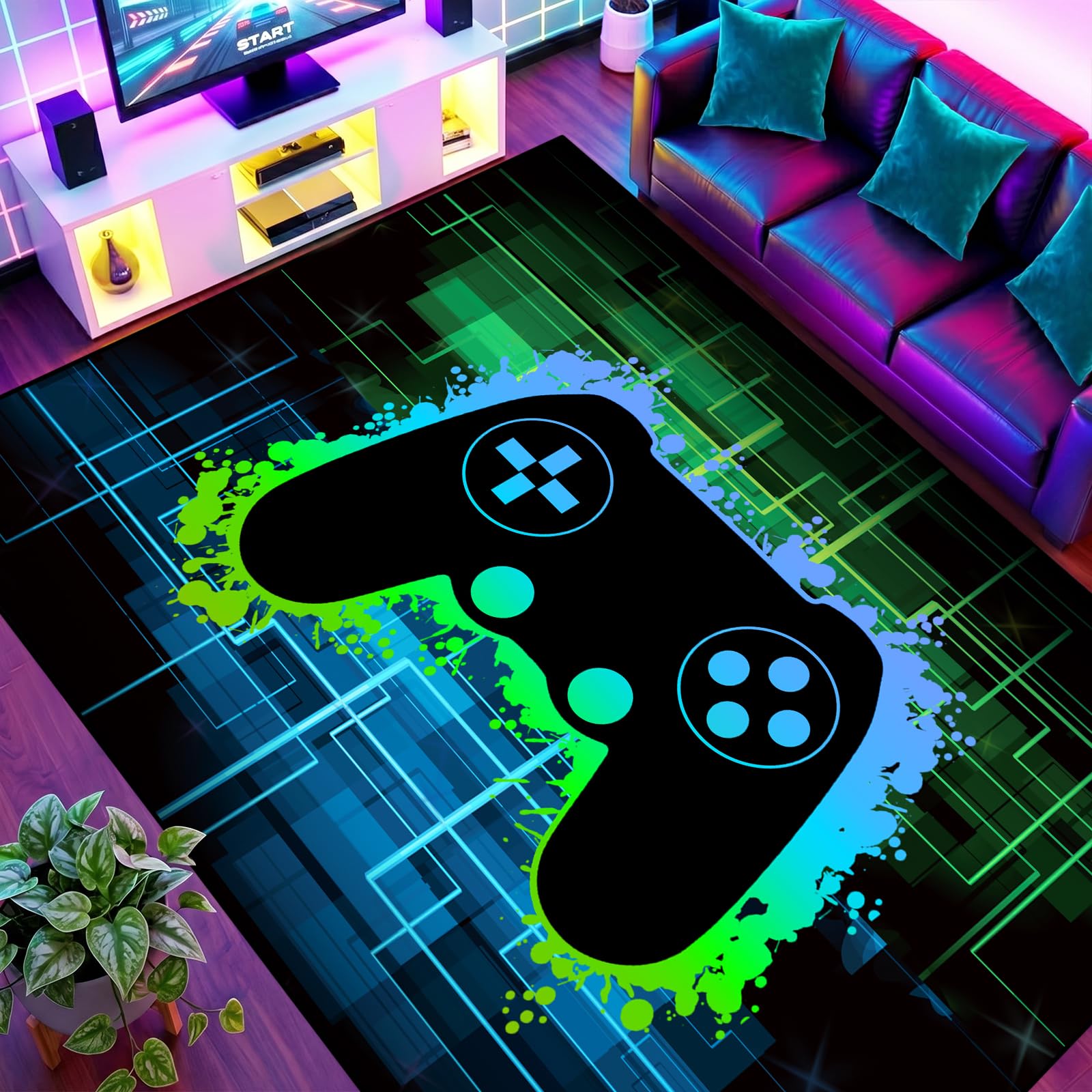 Gaming Rug - Video Game Area Rugs for Boys Teens Gamer Rug for Boys Room Gamer Controller Gamepad Pattern Carpet Floor Mat Bathroom Mat for Livingroom