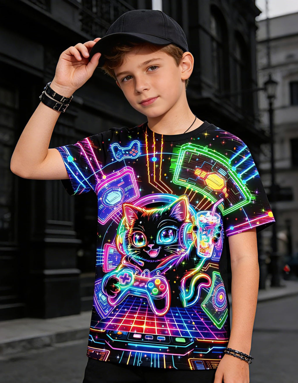 Boys Girls Neon Shirt Short Sleeve Cool 3D Graphic Print Neon Game Summer Tees Tops for 8-12 Years