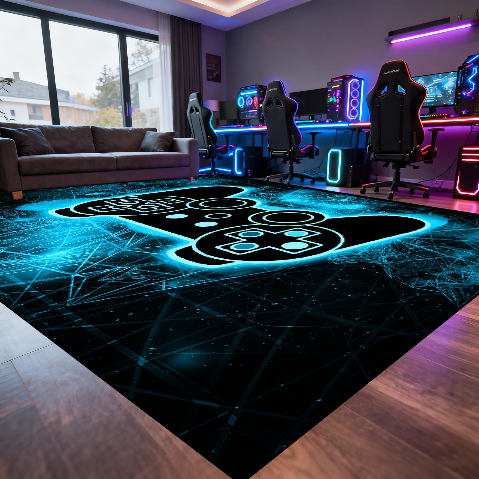 Gaming Rug - Video Game Area Rugs for Boys Teens Gamer Rug for Boys Room Gamer Controller Gamepad Pattern Carpet Floor Mat Bathroom Mat for Livingroom