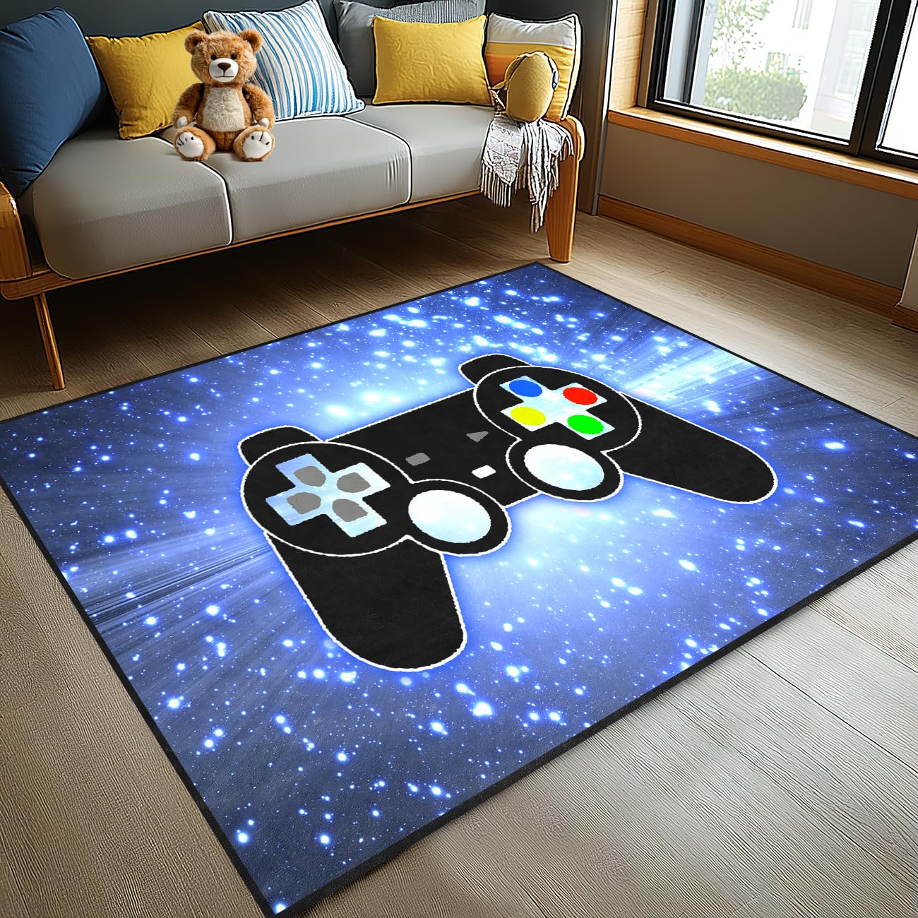 Gaming Rug - Video Game Area Rugs for Boys Teens Gamer Rug for Boys Room Gamer Controller Gamepad Pattern Carpet Floor Mat Bathroom Mat for Livingroom
