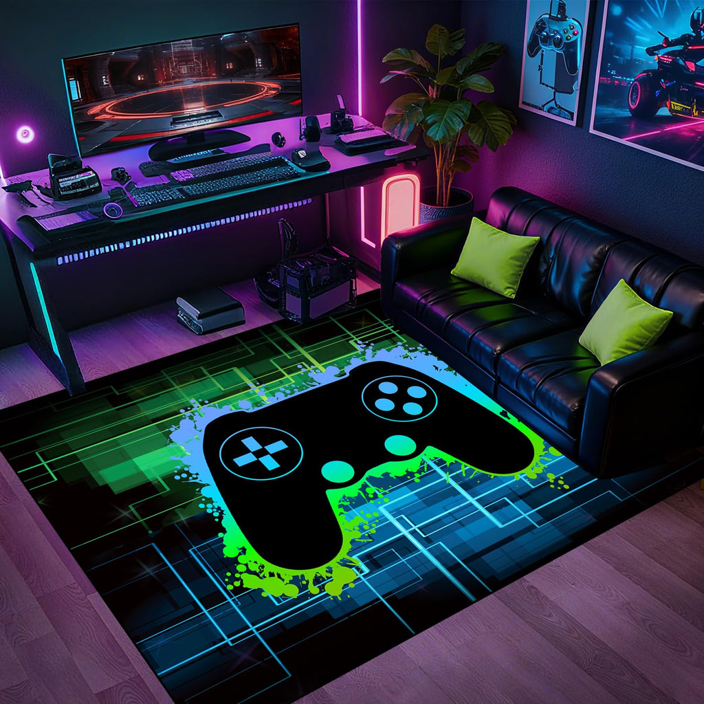 Gaming Rug - Video Game Area Rugs for Boys Teens Gamer Rug for Boys Room Gamer Controller Gamepad Pattern Carpet Floor Mat Bathroom Mat for Livingroom