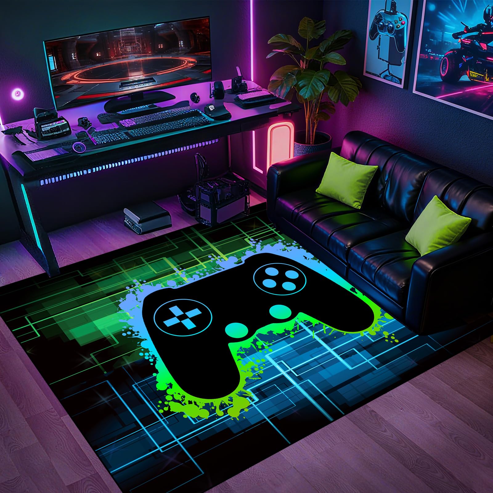 Gaming Rug - Video Game Area Rugs for Boys Teens Gamer Rug for Boys Room Gamer Controller Gamepad Pattern Carpet Floor Mat Bathroom Mat for Livingroom