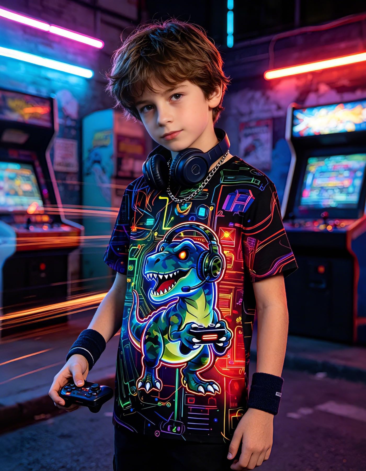 Boys Girls Neon Shirt Short Sleeve Cool 3D Graphic Print Neon Game Summer Tees Tops for 8-12 Years
