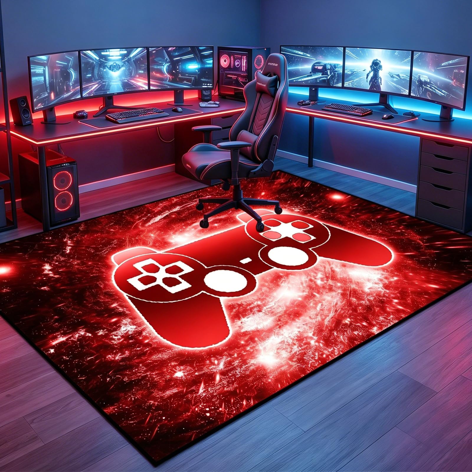 Gaming Rug - Video Game Area Rugs for Boys Teens Gamer Rug for Boys Room Gamer Controller Gamepad Pattern Carpet Floor Mat Bathroom Mat for Livingroom